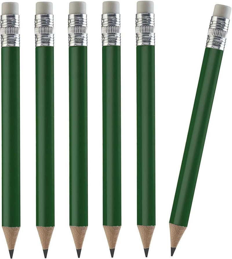 100pcs Golf Pencils, 4 Inch Mini Half Pencils with Eraser Sharpened Wood Mini Round for Schools Wedding Toddlers Home Corporate Multiple Colours (Dark Green)